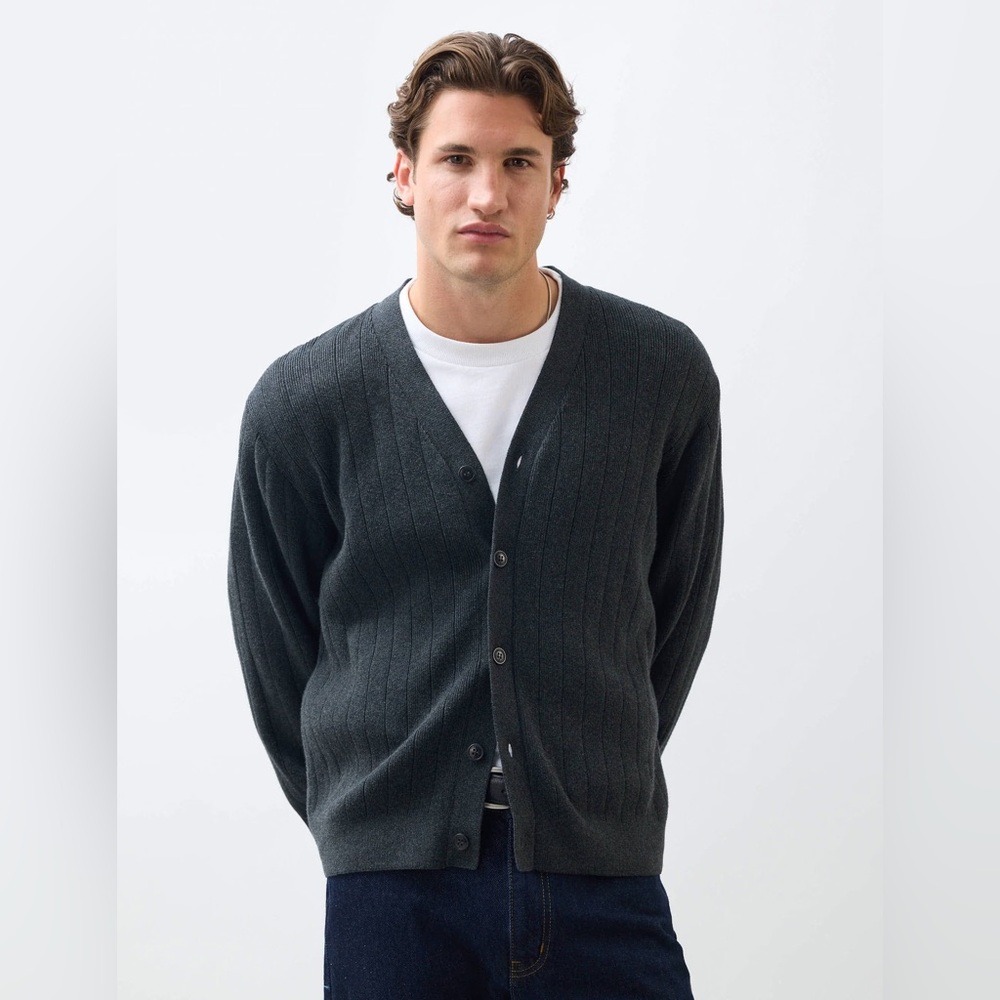 Scott Barber Men's Wool Grey Button Cardigan size M